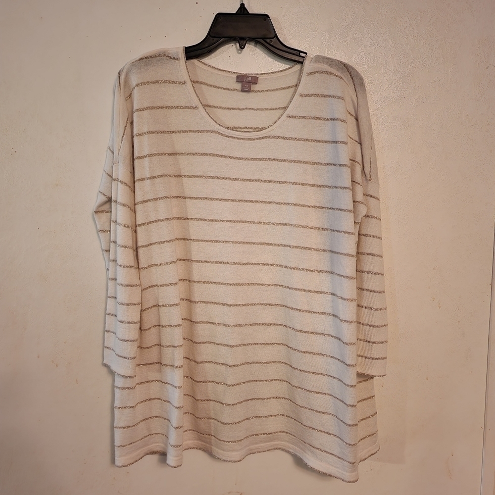 J. Jill Tunic Sweater Oversized Cream Gold Metallic Striped Wool Angora S XS